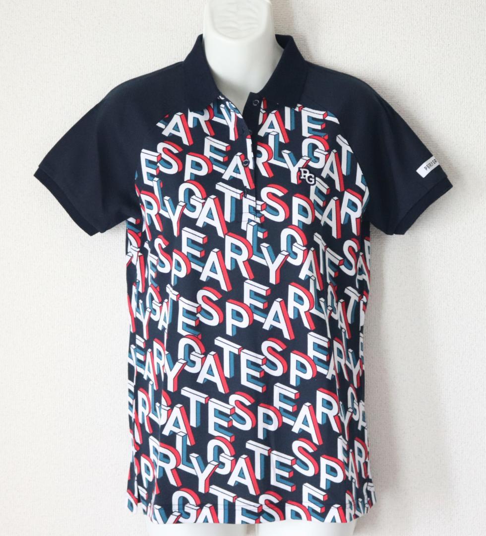 新品【パーリーゲイツ】吸水・速乾の着心地 ロゴ柄 半袖ポロシャツ 紺 1(M)