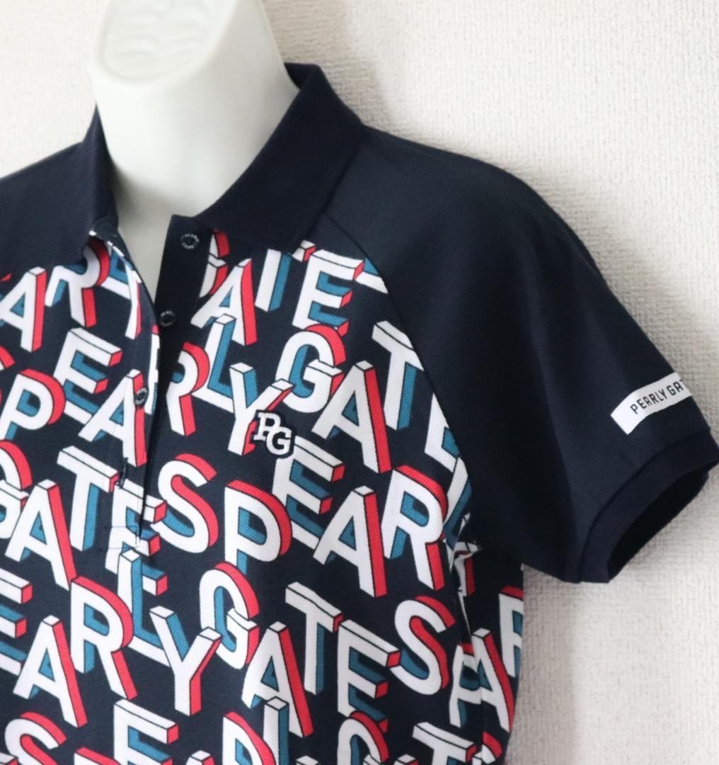 新品【パーリーゲイツ】吸水・速乾の着心地 ロゴ柄 半袖ポロシャツ 紺 1(M)
