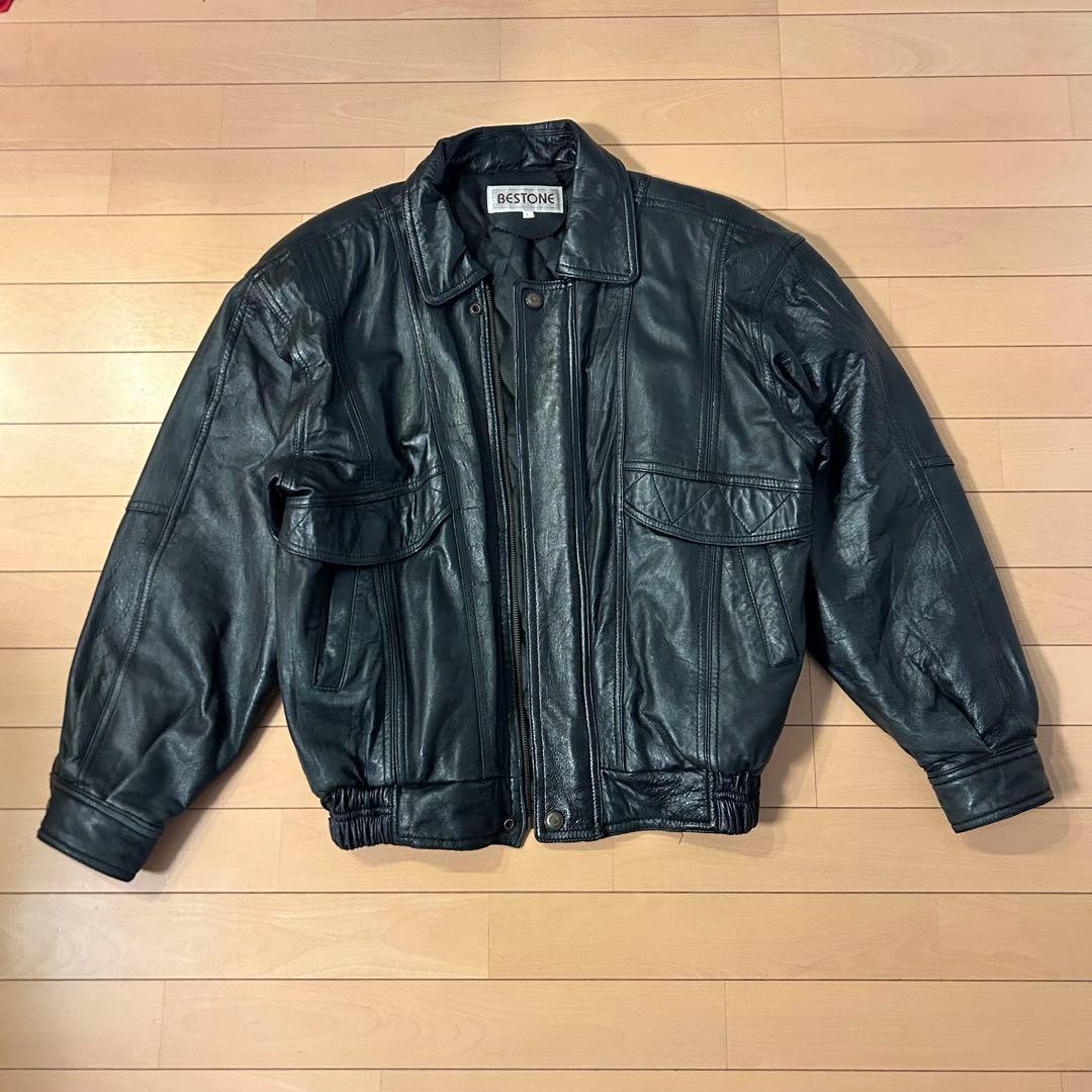 80s A-2 レザーフライトジャケット　深水光太　レザーボンバージャケット　黒