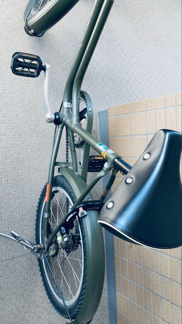 【美品】ブリヂストン_ベガス_カーキ_自転車_20インチ-前カゴ大