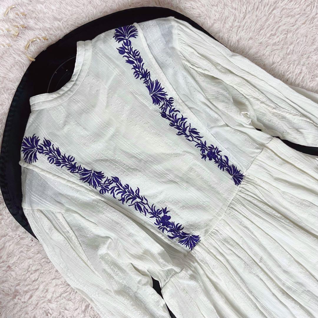 ヌキテパ 花 刺繍 ロングワンピース フラワー 白 ホワイト ゆったり