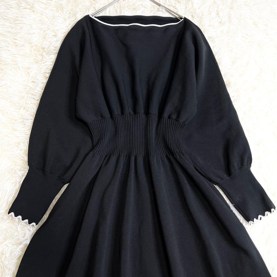 極美品✨セルフォード スカラップニットワンピース バイカラー ブラック 36