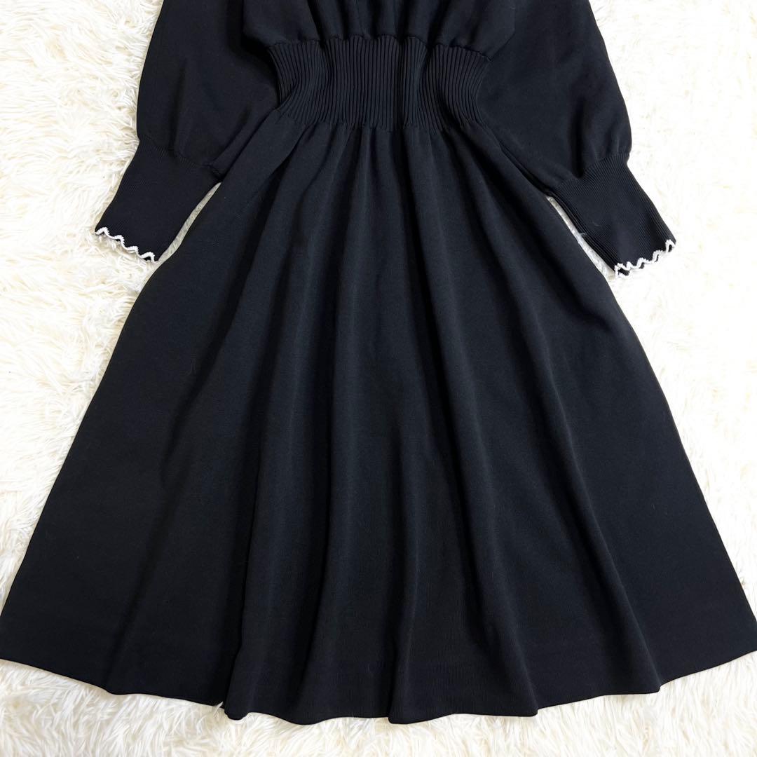 極美品✨セルフォード スカラップニットワンピース バイカラー ブラック 36