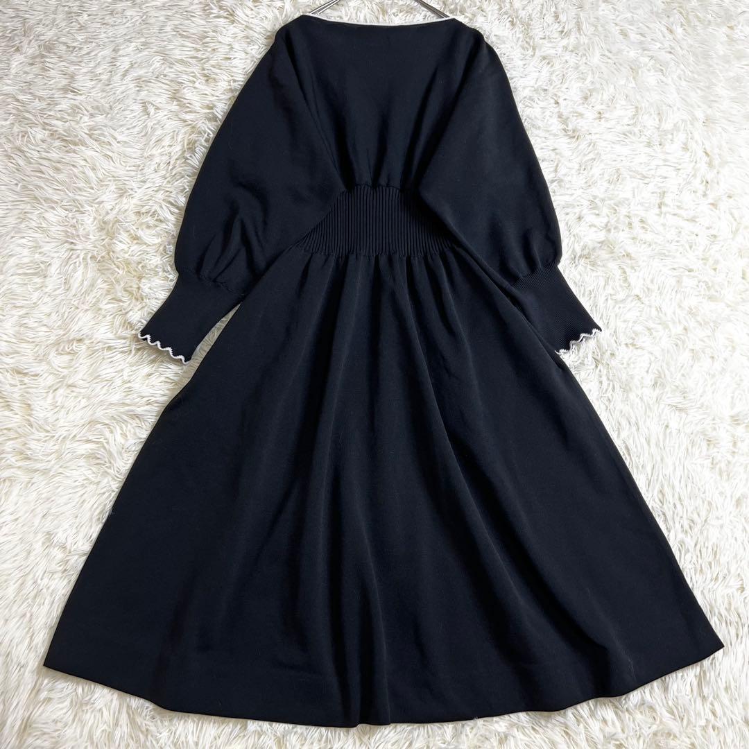 極美品✨セルフォード スカラップニットワンピース バイカラー ブラック 36