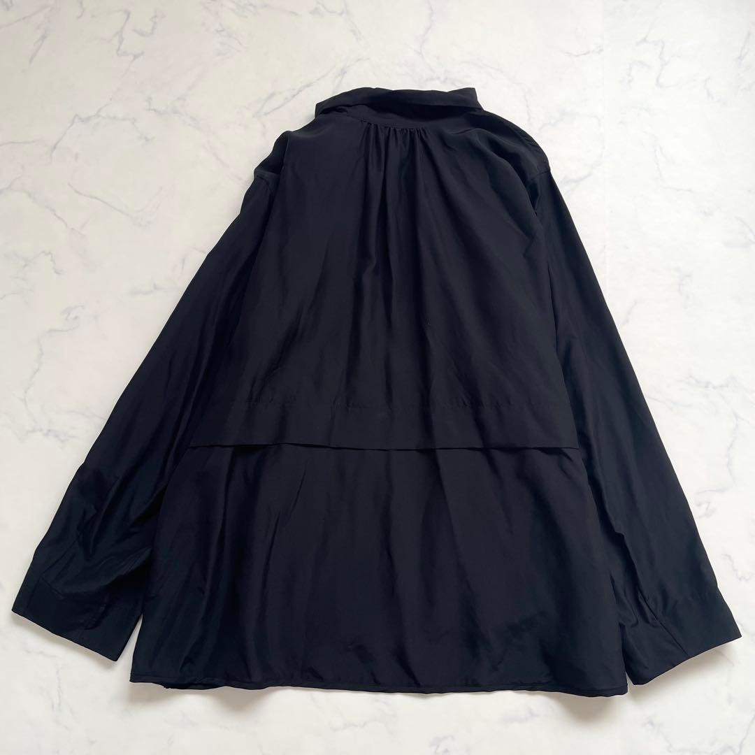 +J シルクボウタイブラウス　シルク100% XL 大きいサイズ　ブラック