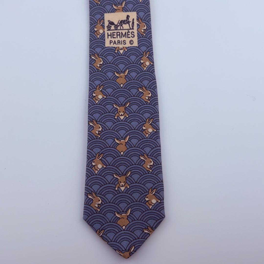 HERMÈS エルメス ネクタイかわいい波とうさぎ柄極美品