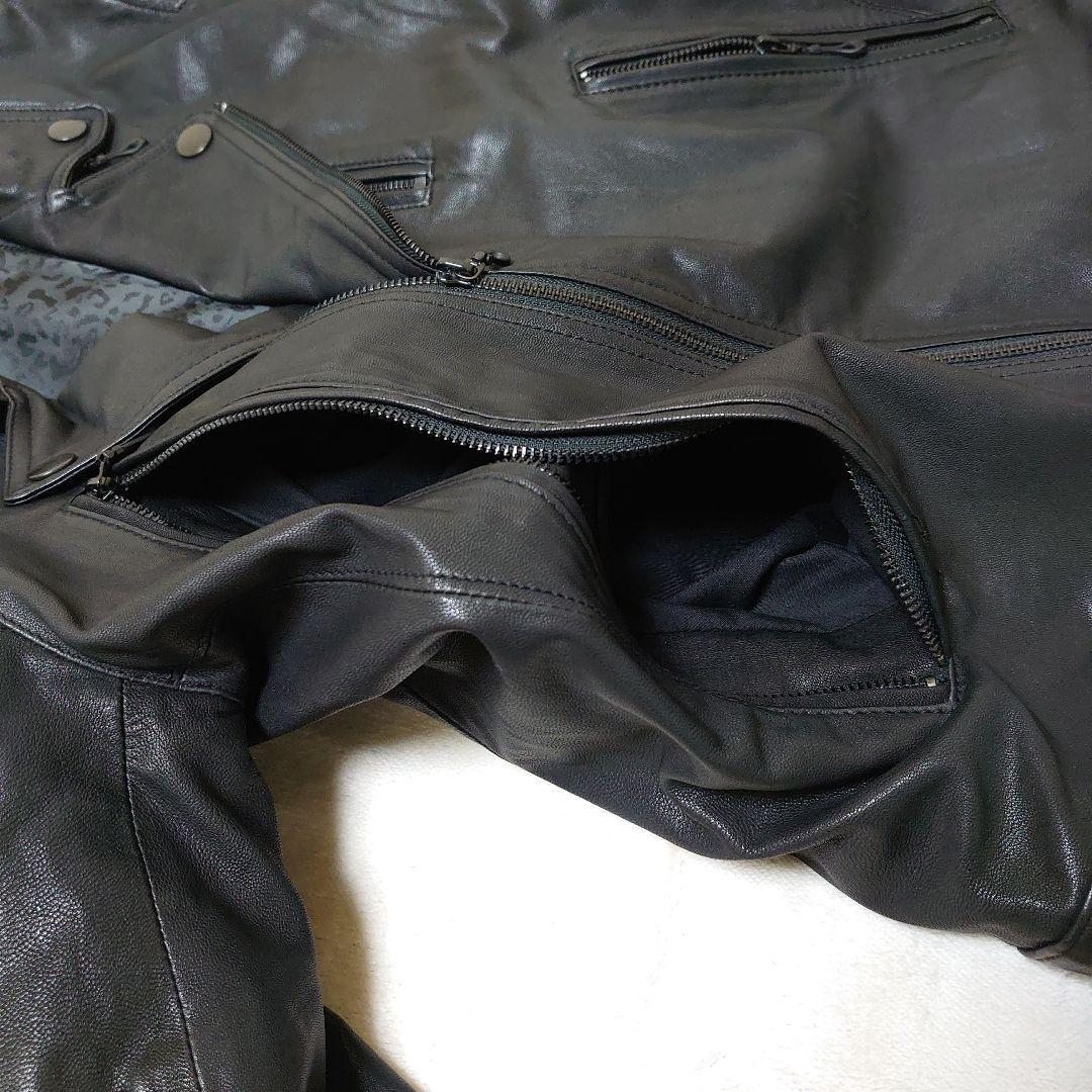 し*た様 希少 L ロエン 山羊革 ダブルライダース スカル レオパード 豹柄
