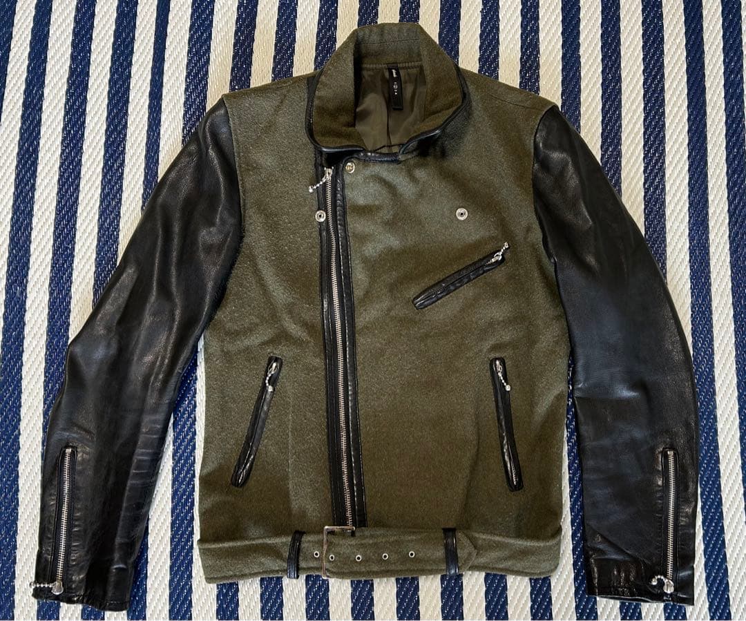 glamb　ラムレザー切替　アーノルド　ライダースジャケット　ダブル　オリーブ