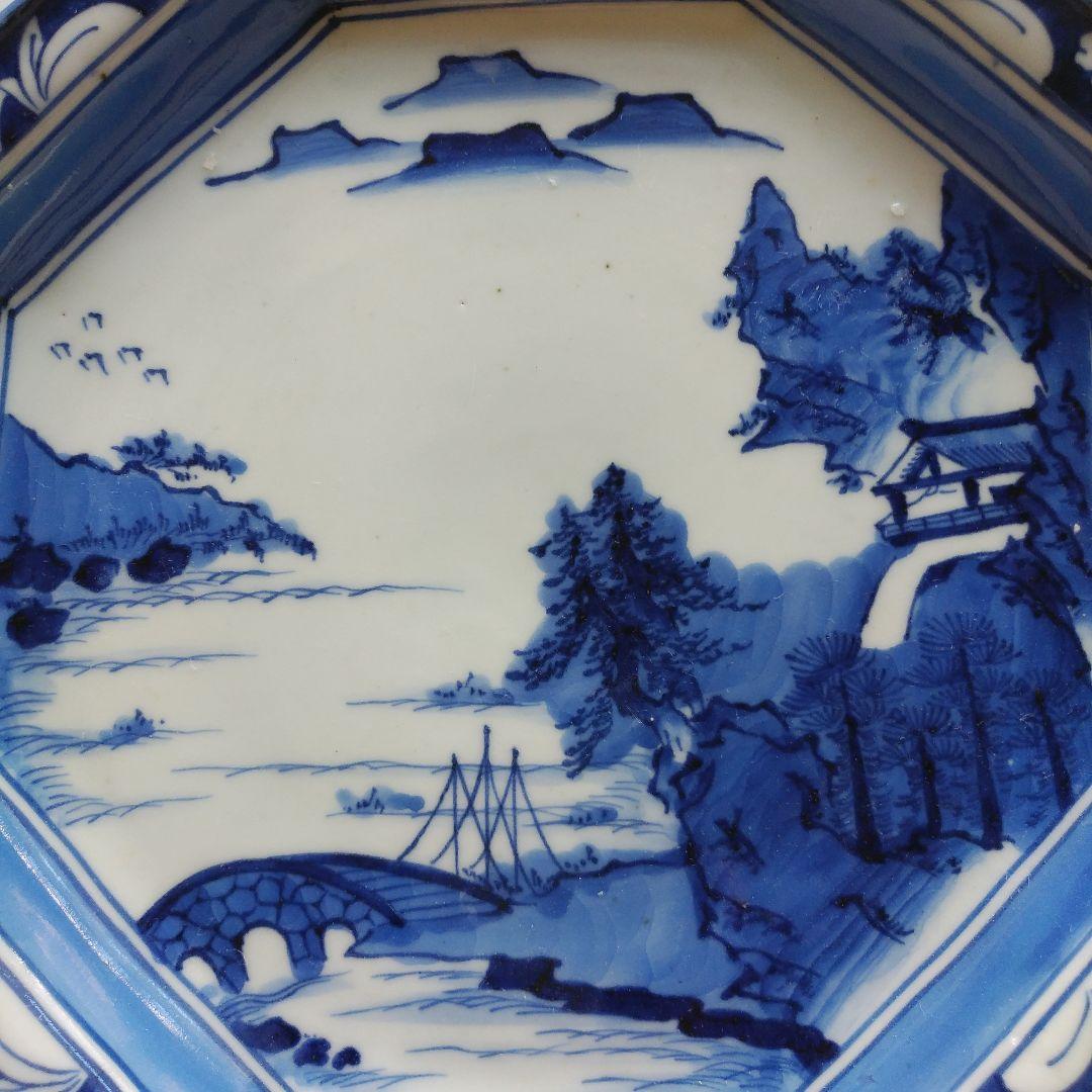 古伊万里 染付 山水文八角皿 美品 上手 伊万里焼 アンティーク