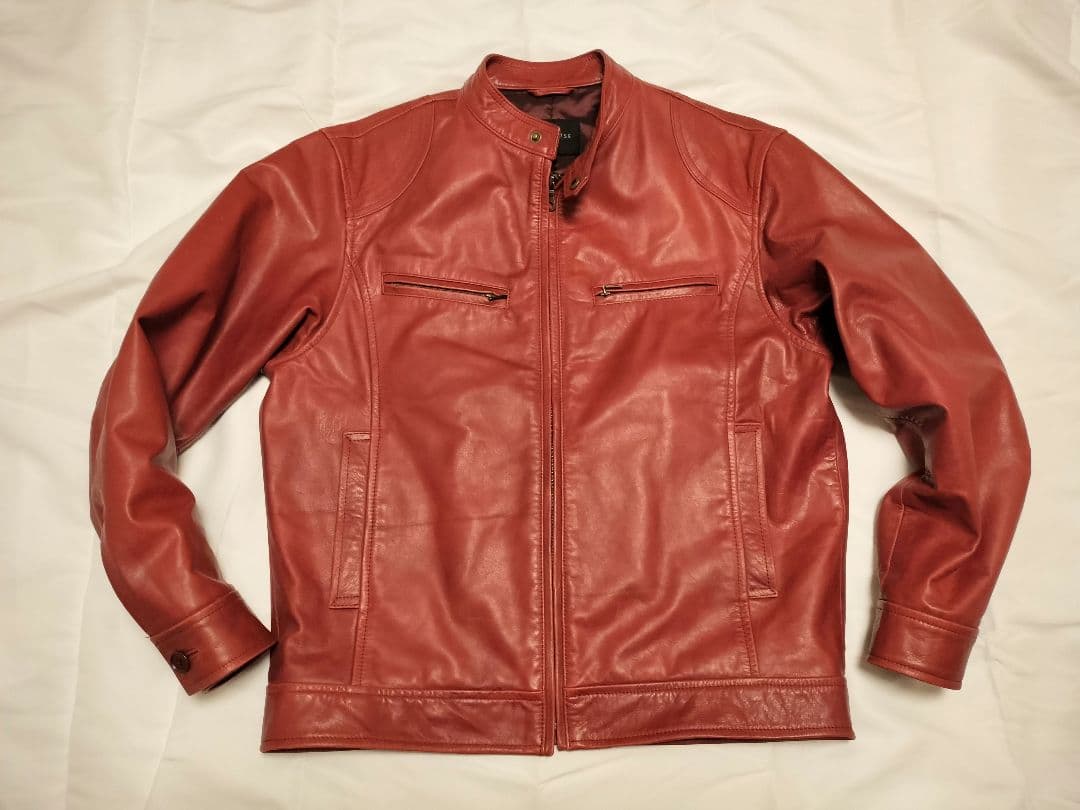 牛革　シングルライダース 　ジャケット 　レッド　中古
