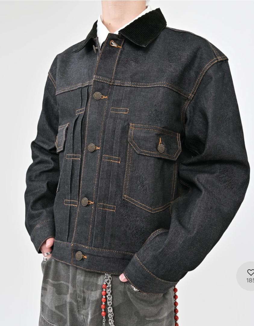 【SALE】L2155コーデュロイカラーリジットデニムジャケットXL（black