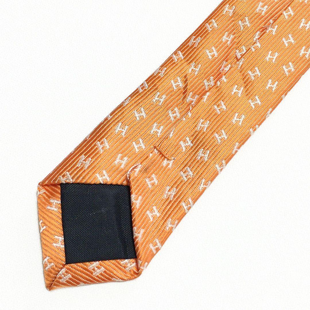 未使用級 エルメス HERMES ネクタイ オレンジ H織りタイ ファソネH柄