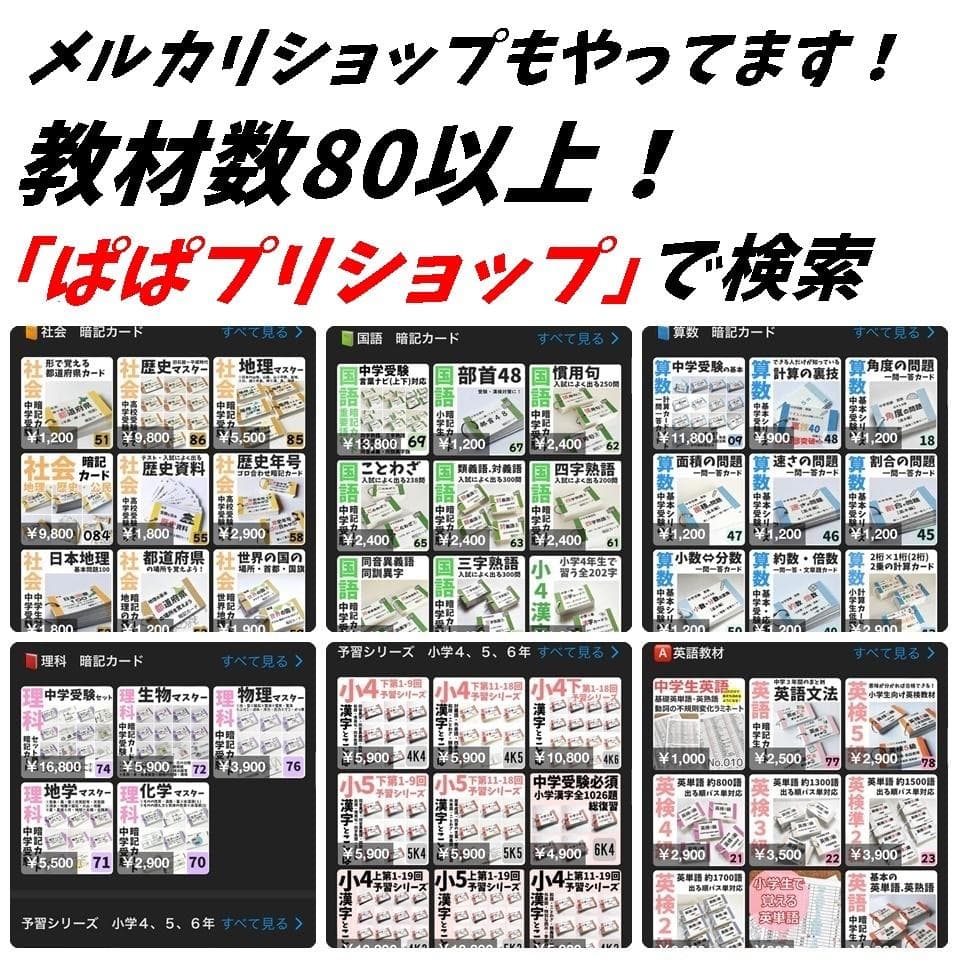 中学受験算数の基本【009】計算、一問一答カード１３個のセット　小学生高学年