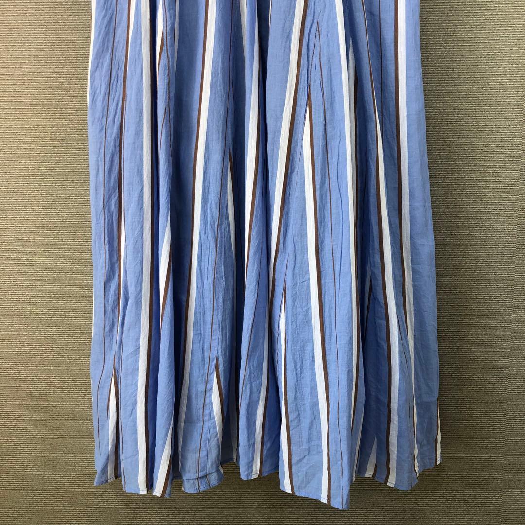 ヌキテパ COTTON STRIPE V NECK DRESS S ブルー