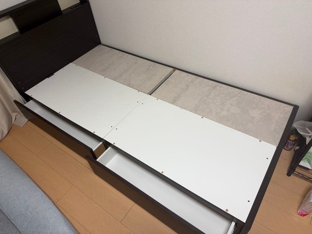 シングルベッドフレーム 引き出し付き ダークブラウン