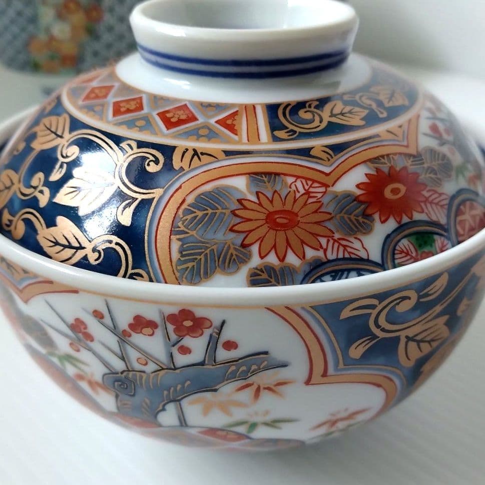 古伊万里 有田焼 南山窯 絵替わり 金彩 色錦 金襴手 蓋付き どんぶり 丼物