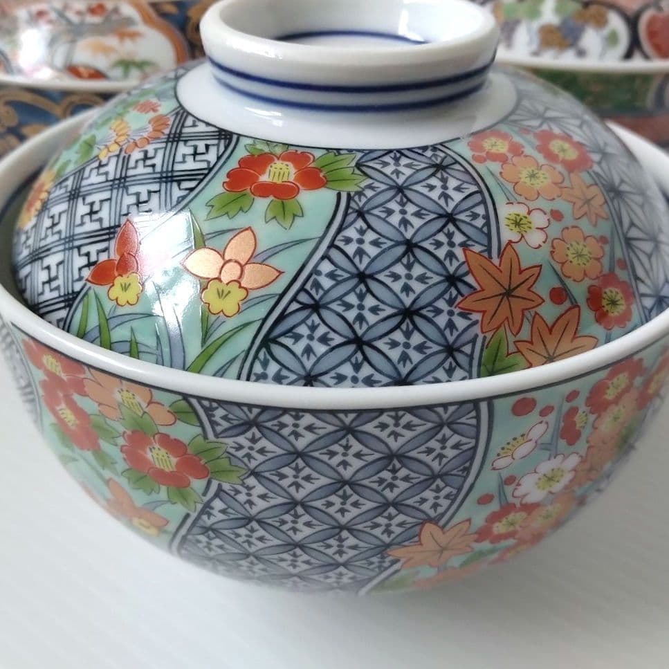 古伊万里 有田焼 南山窯 絵替わり 金彩 色錦 金襴手 蓋付き どんぶり 丼物