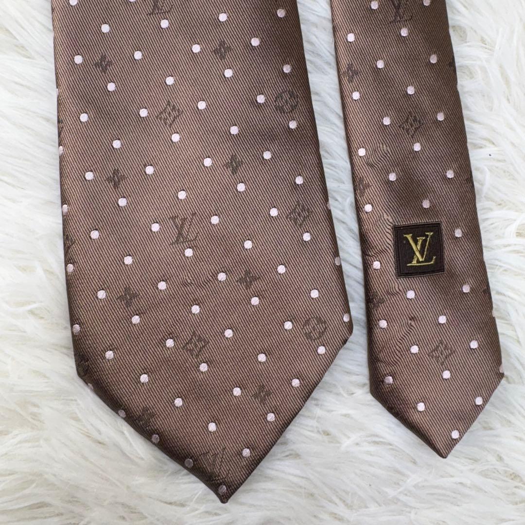 LV ルイヴィトン モノグラム ジャガード 現行 シルク ネクタイ ブラウン