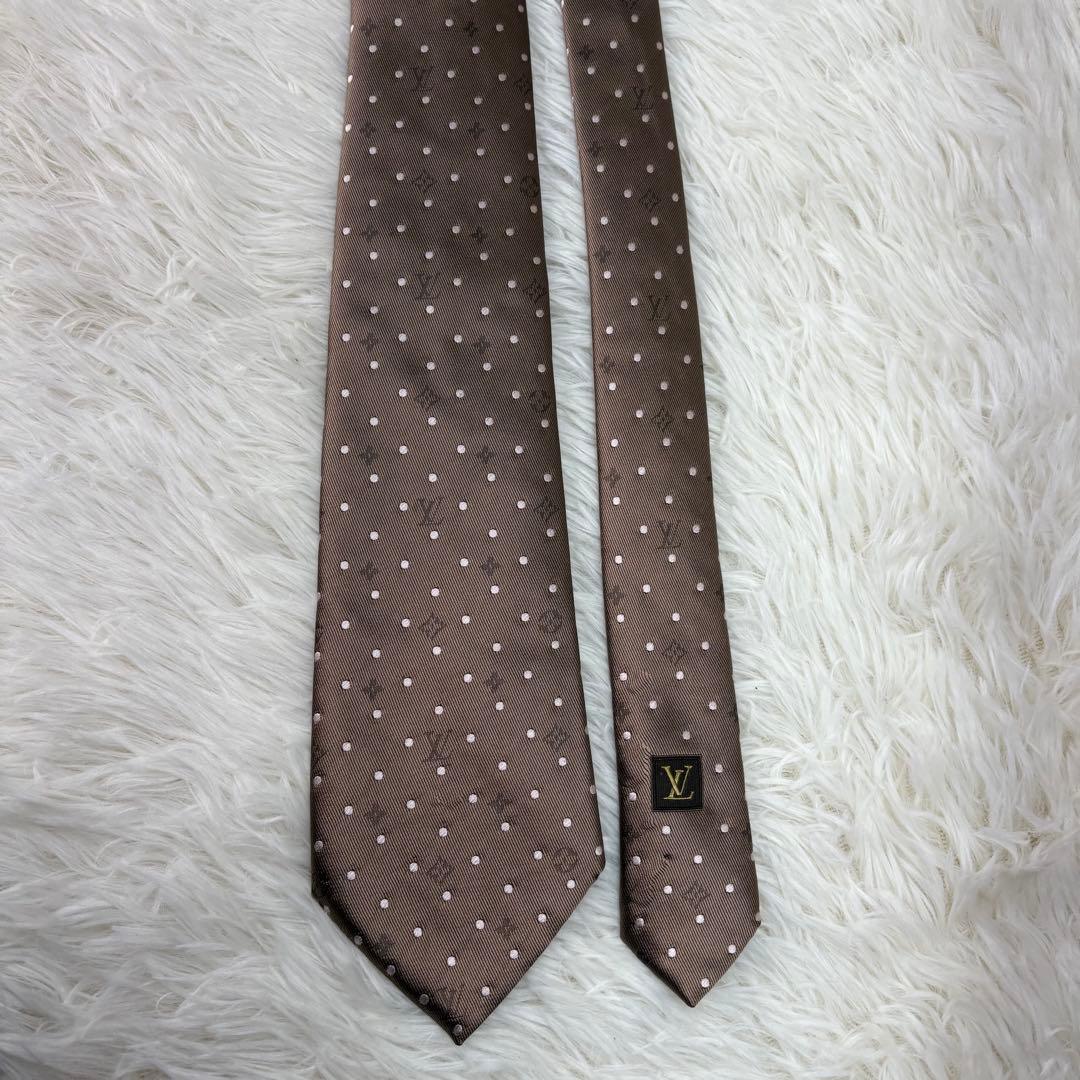 LV ルイヴィトン モノグラム ジャガード 現行 シルク ネクタイ ブラウン