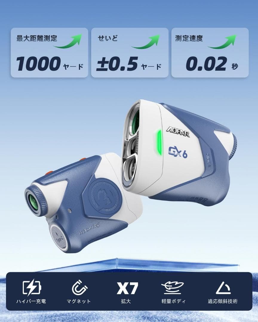 ゴルフ レーザー距離計 1000yd ±0.5yd高精度 充電 スロープ