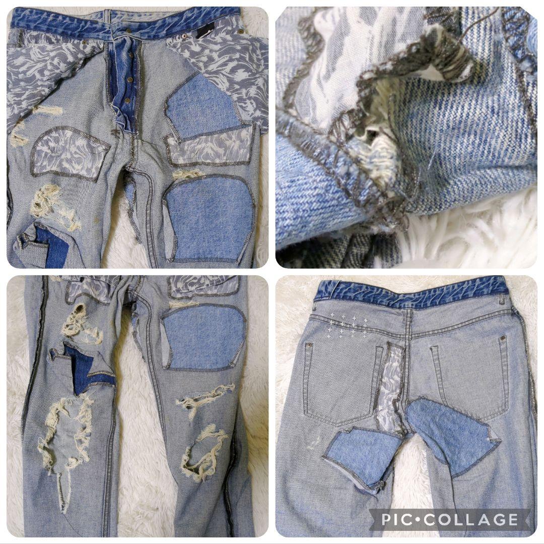 32サイズ KSUBI y2k クラッシュ デニムパンツ ジーンズ ブルー