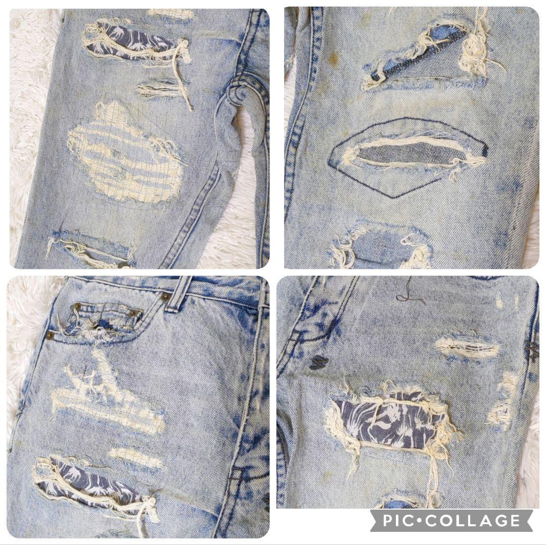 32サイズ KSUBI y2k クラッシュ デニムパンツ ジーンズ ブルー