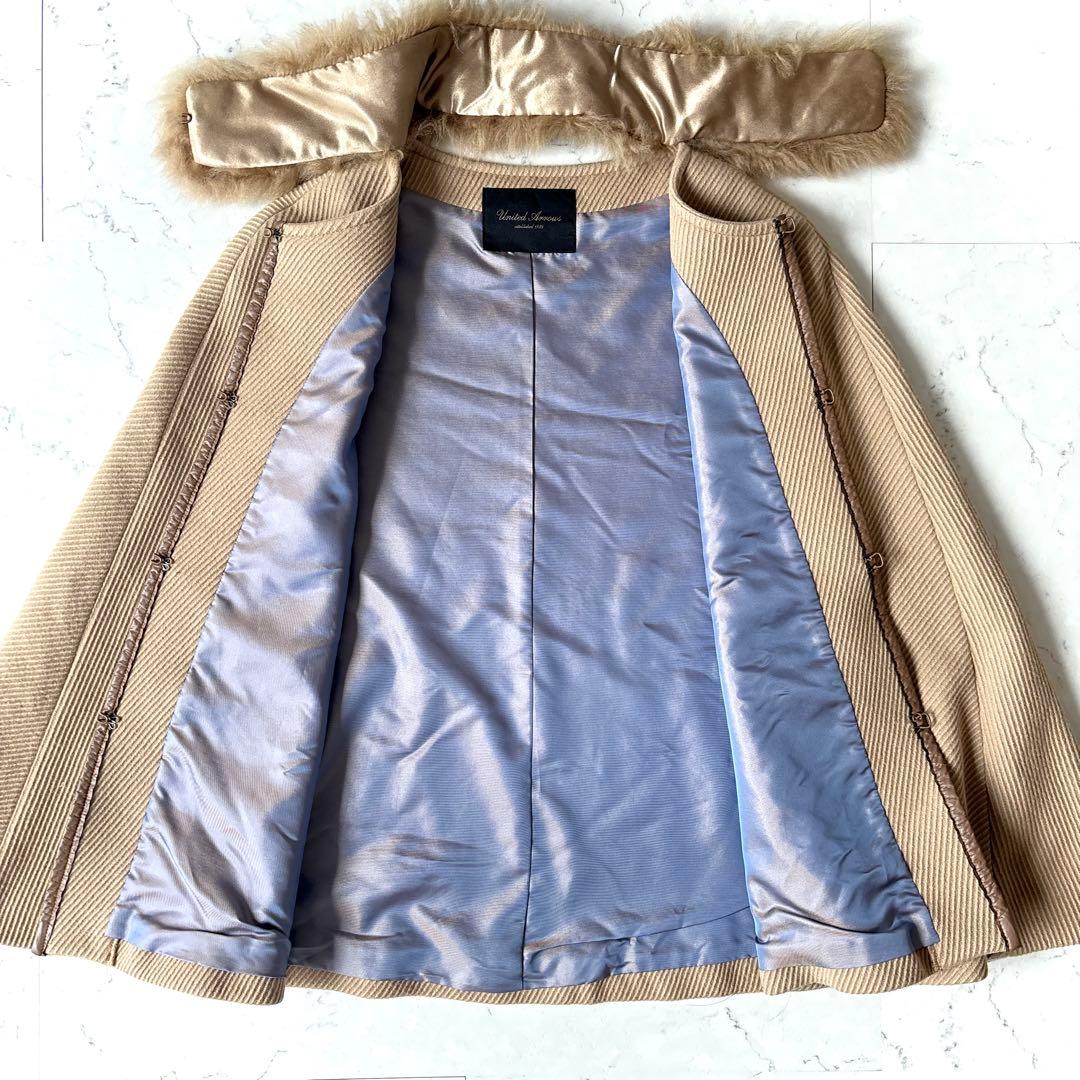 美品 ユナイテッドアローズ 日本製 ウール ラムファー ケープ ポンチョベージュ