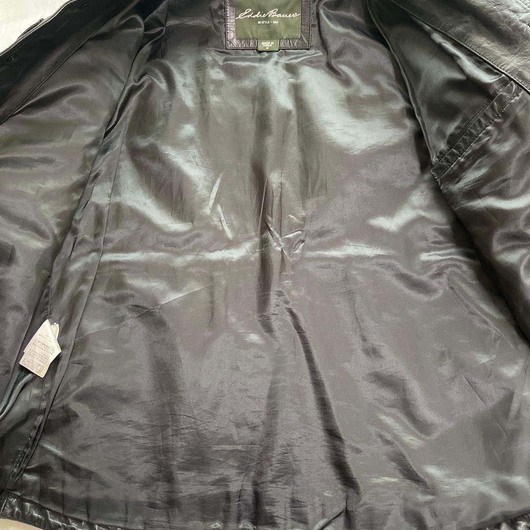 美品 Eddie Bauer レザー シャツジャケット 牛革 ブラック M