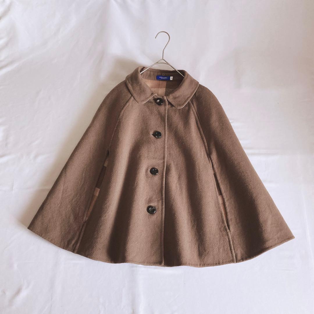 美品 ブルーレーベルクレストブリッジ ファー付きリバーシブルポンチョ 38
