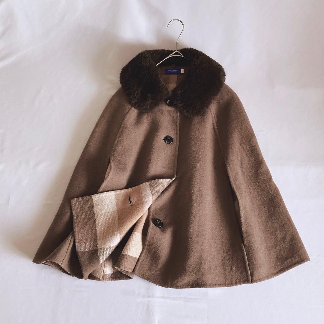 美品 ブルーレーベルクレストブリッジ ファー付きリバーシブルポンチョ 38