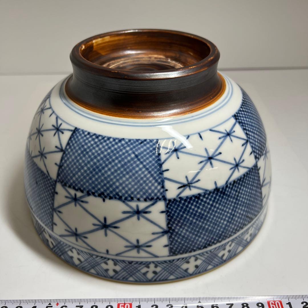 専用　瀬戸名工　加藤五郎　染付内金大鉢　二重箱　直径23㎝　東Y7-1217③