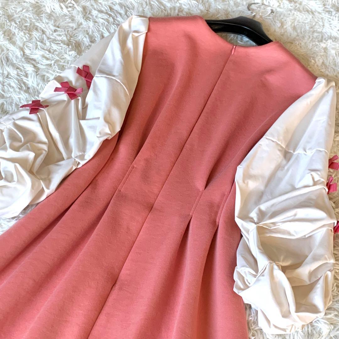 人気✨エムズグレイシー 大人可愛い♡ 袖ボリューム リボン ワンピース 洗える