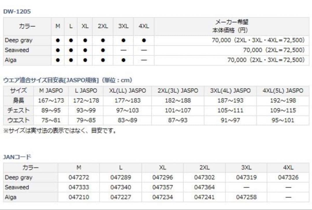 DAIWA ダイワGORE-TEX 防寒着DW-1205 Ｌサイズ