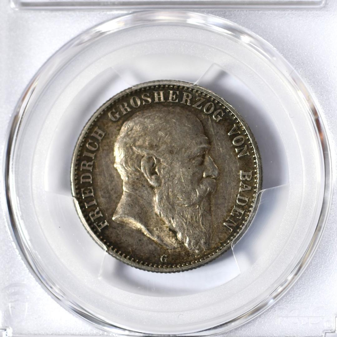 ドイツ銀貨　2マルク 1907-G バーデンシルバー　PCGS　AU58