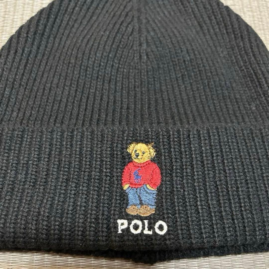 《新品》POLO ラルフローレン ポロベア ニット帽 ロゴ刺繍 黒