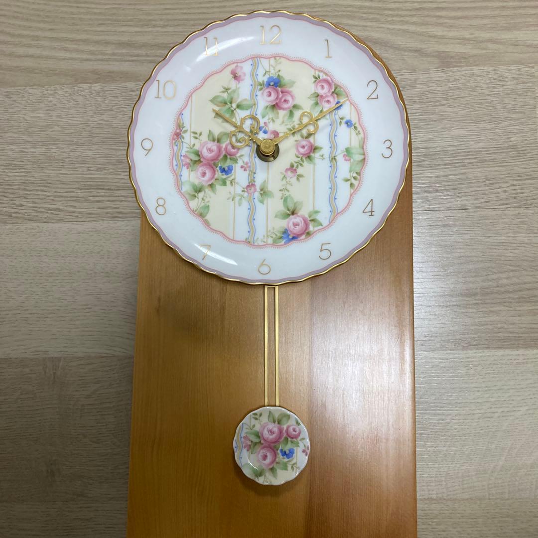 【レア】極美品　ノリタケ　Noritake 振り子時計　置き時計　ローズ柄