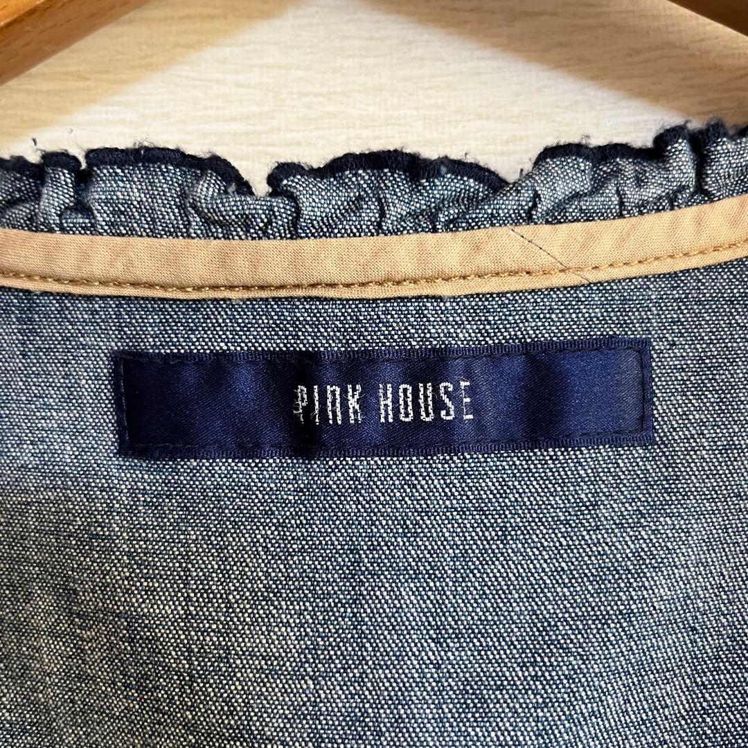 ピンクハウス PINKHOUSE デニムベスト ブルー レース 花柄 刺繍