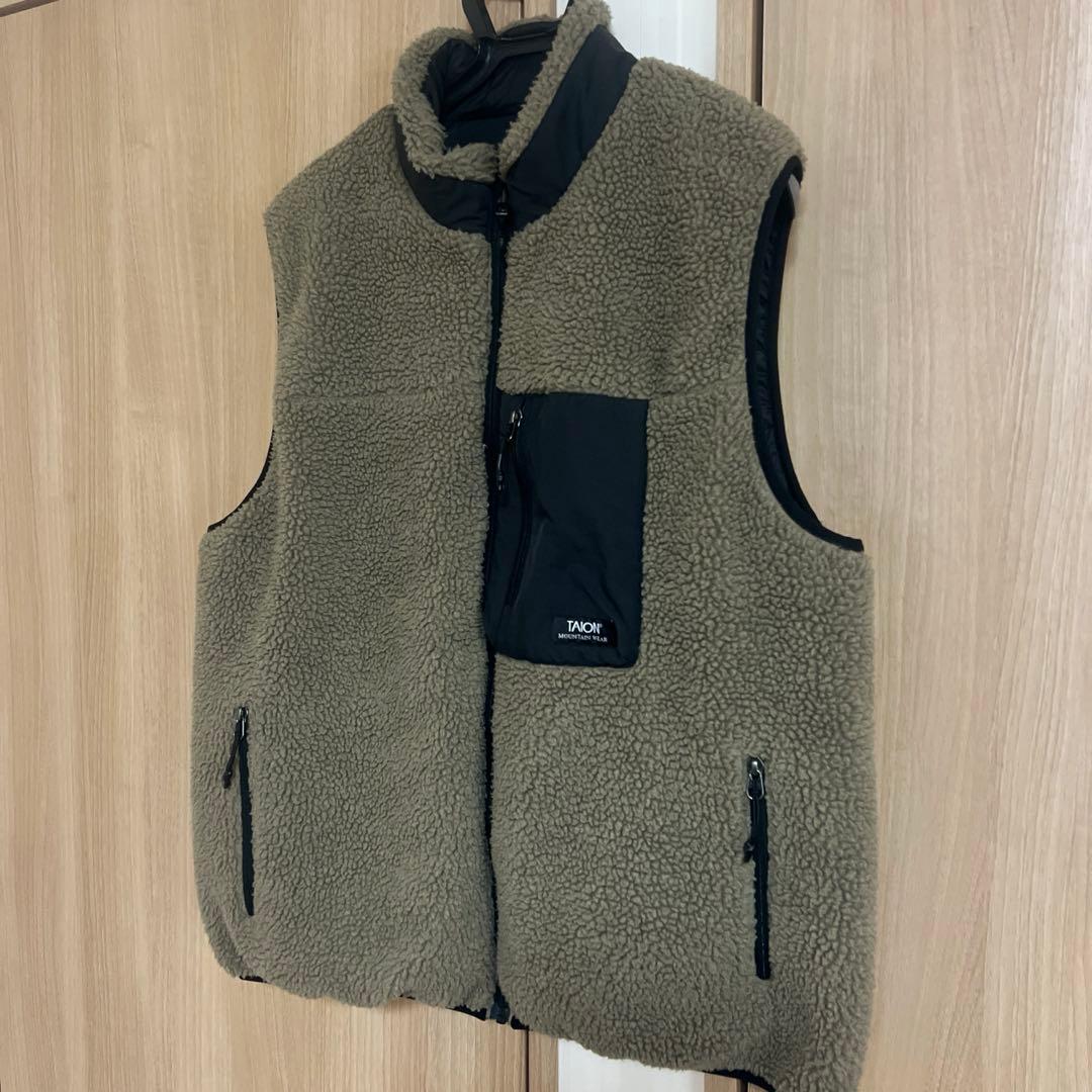 美品！TAION リバーシブル ダウン×ボアベスト 2XL カーキ×ブラック 黒