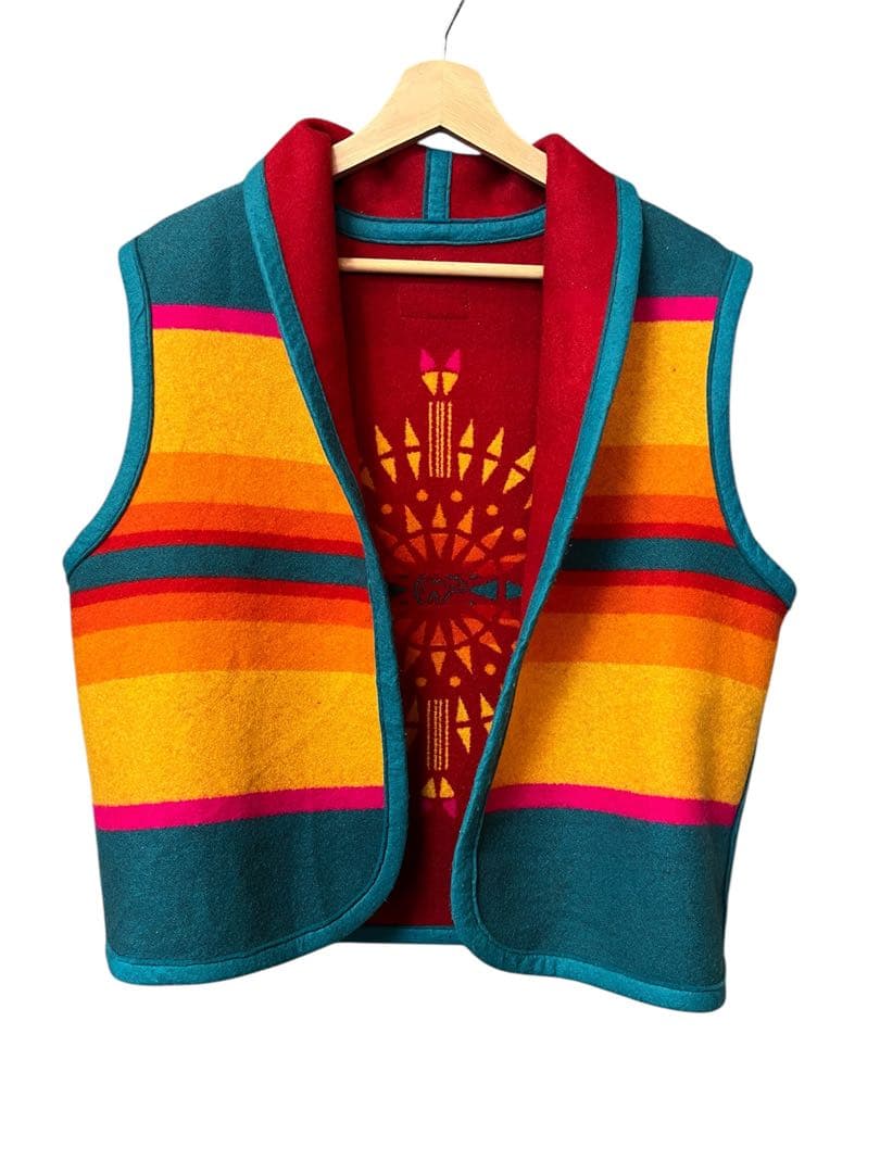 【PENDLETON】希少 ネイティブ柄 リバーシブル ベスト 赤 ターコイズ