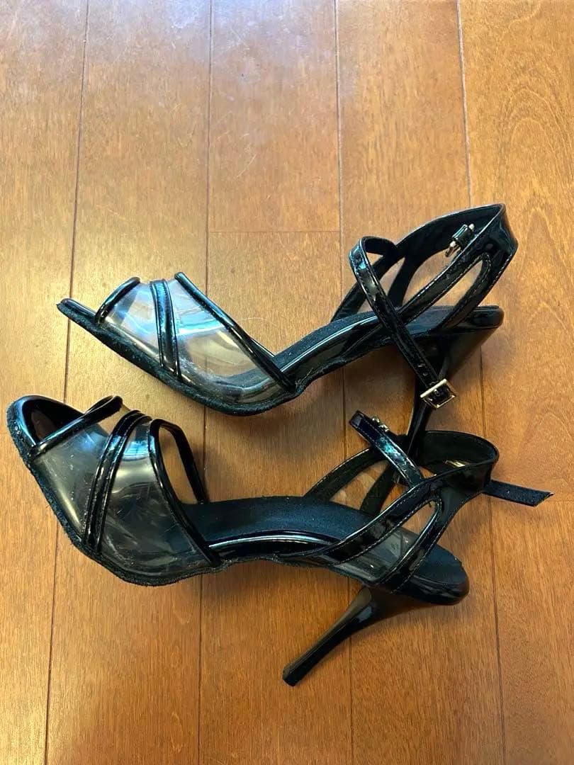 La Madrina 9cmヒール　オープントゥ　黒　エナメル　タンゴ　社交