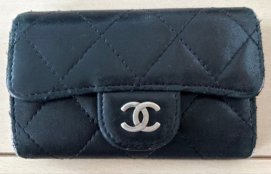 【CHANEL】 キーケース ブラック ラムスキン/Gカード・箱・袋・リボン付き