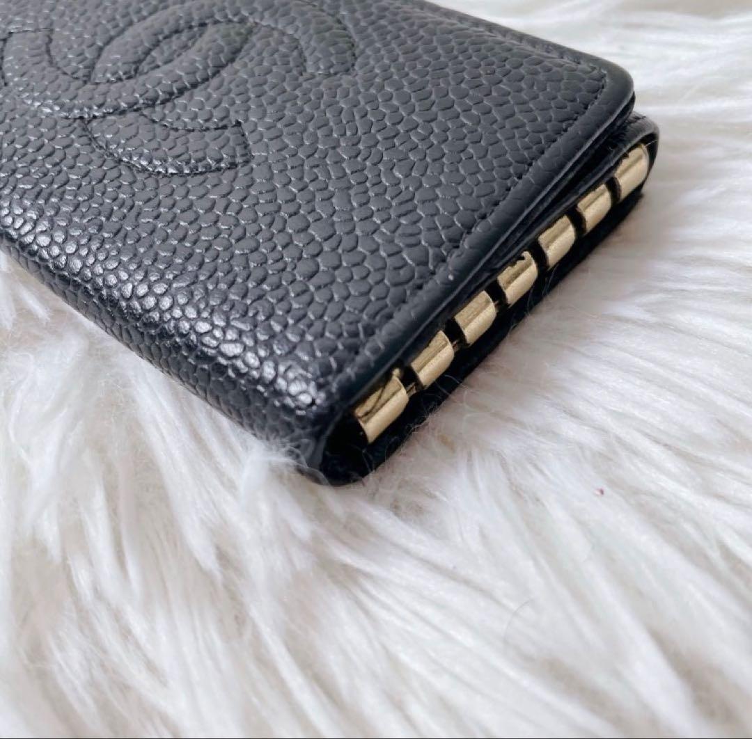 CHANEL 6連 キーケース キャビアスキン ココマーク レザー ブラック