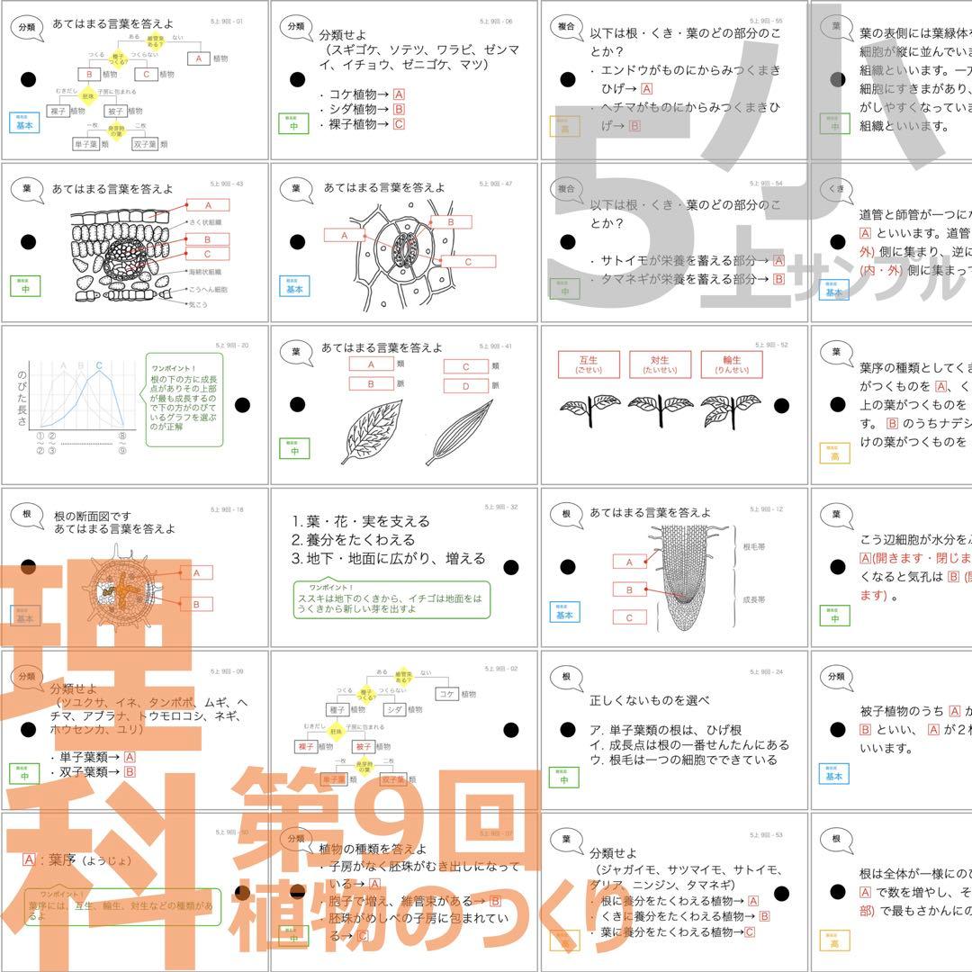 中学受験 暗記カード【5年上 理科 1-9回セット】組分けテスト 予習シリーズ