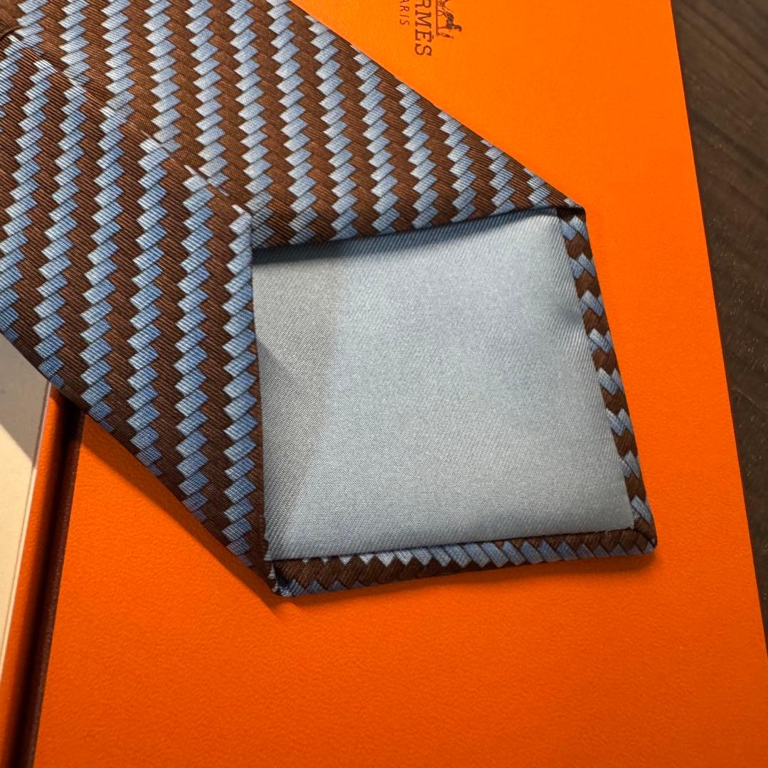 未使用 HERMES エルメス ヘリンボーンブロックパターン ネクタイ 隠れH柄