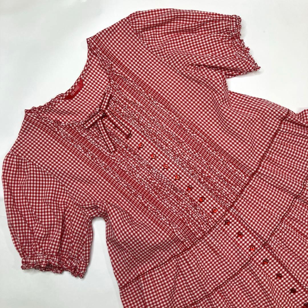 【美品】ピンクハウス 赤ギンガムチェック ピコフリル使い ワンピース/2022年
