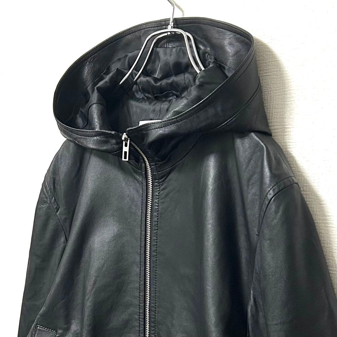 美品】 カルバンクライン　シープレザージャケット　フード付