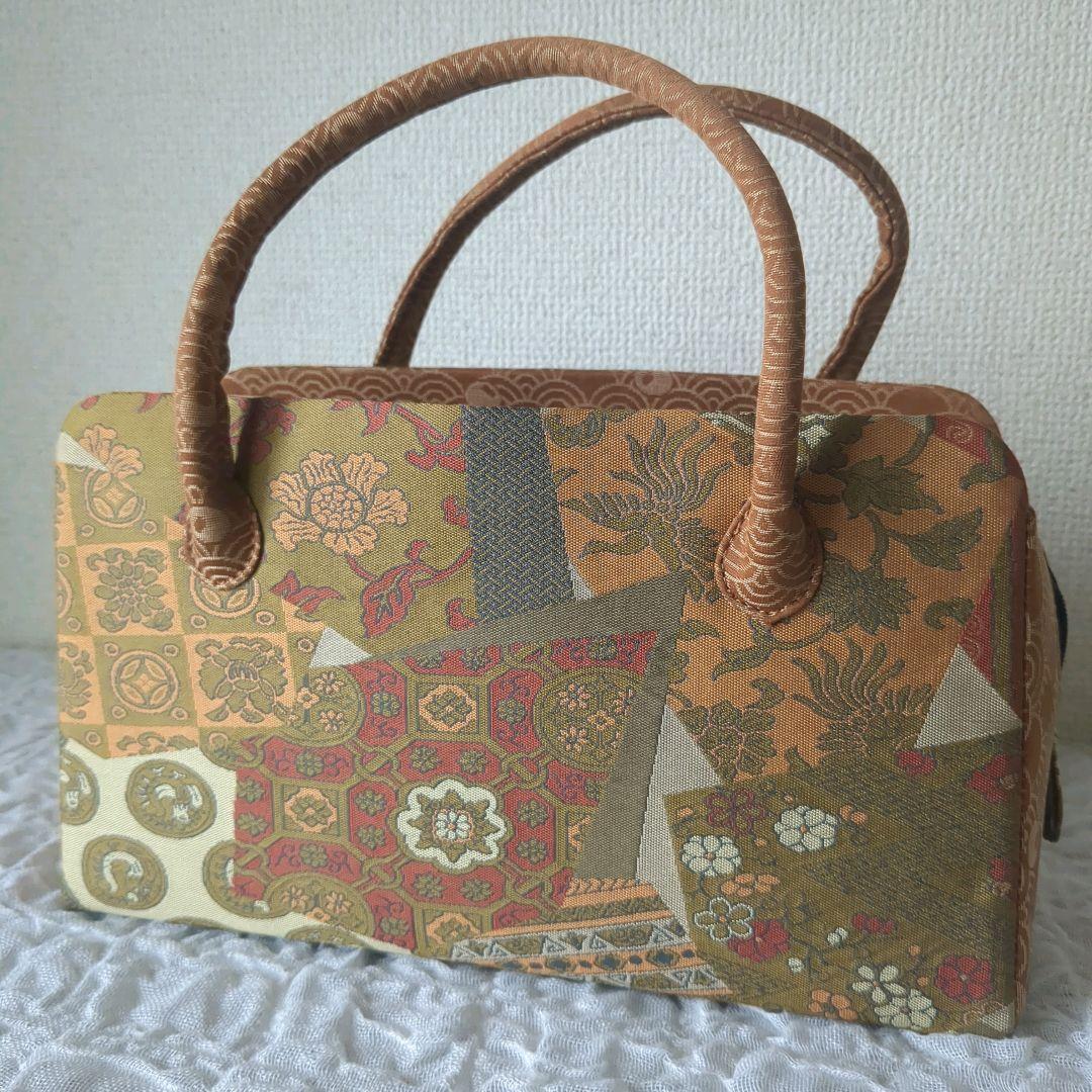 【未使用・タグ付】利休バッグ　和装　シルク　和柄　お茶　着物　絹