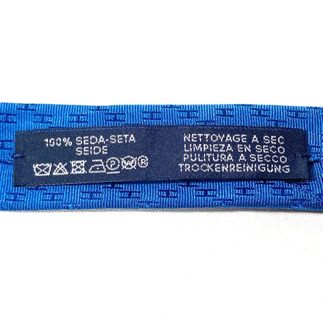 HERMES エルメス ファソネ ジャガード シルク100% ネクタイ ブルー