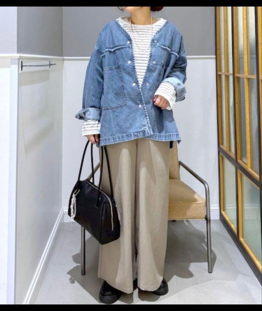 新品LEPSIMノーカラーデニムシャツ