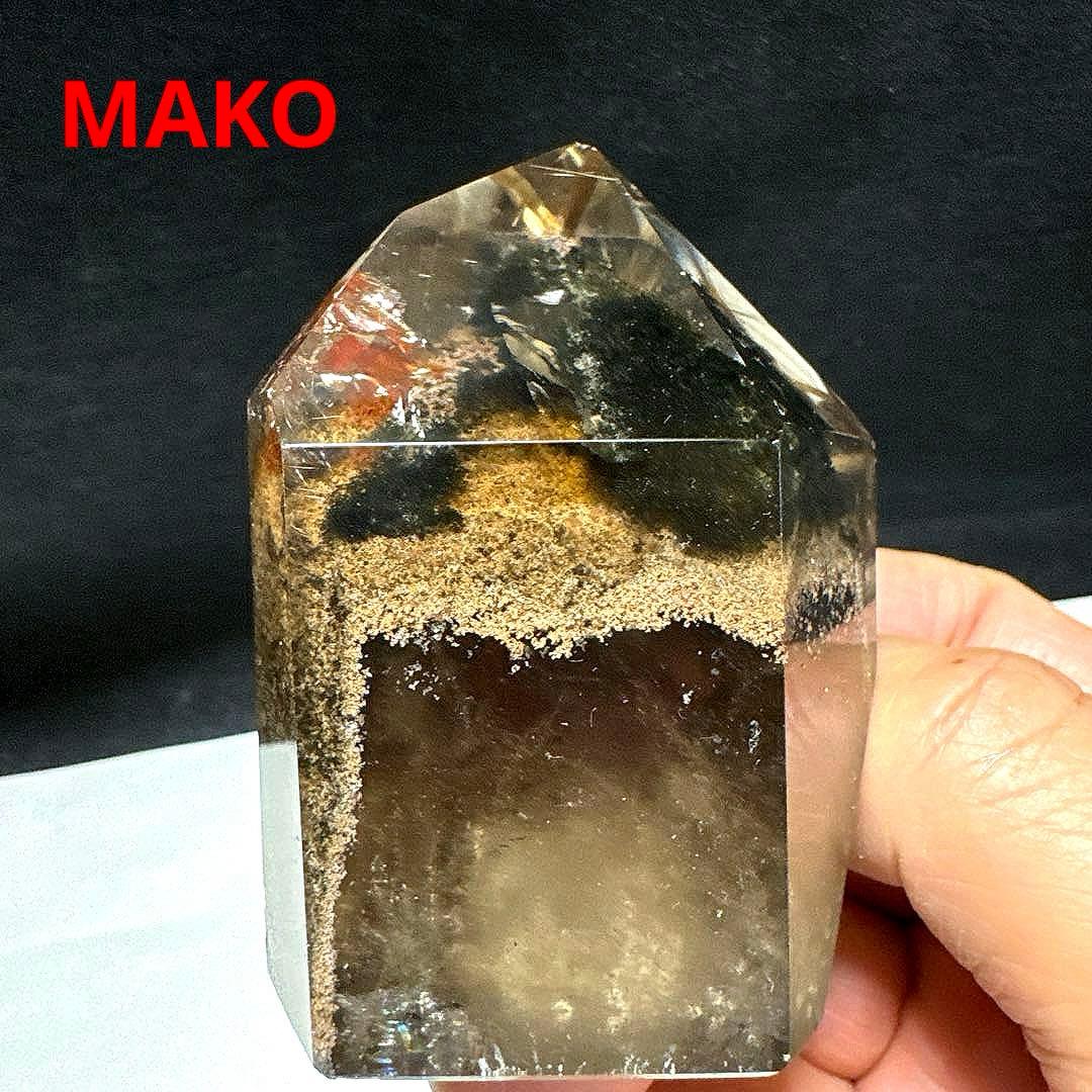 M1945☆ルチル入りスモーキーガーデンクォーツ六角柱207g☆天然石　原石